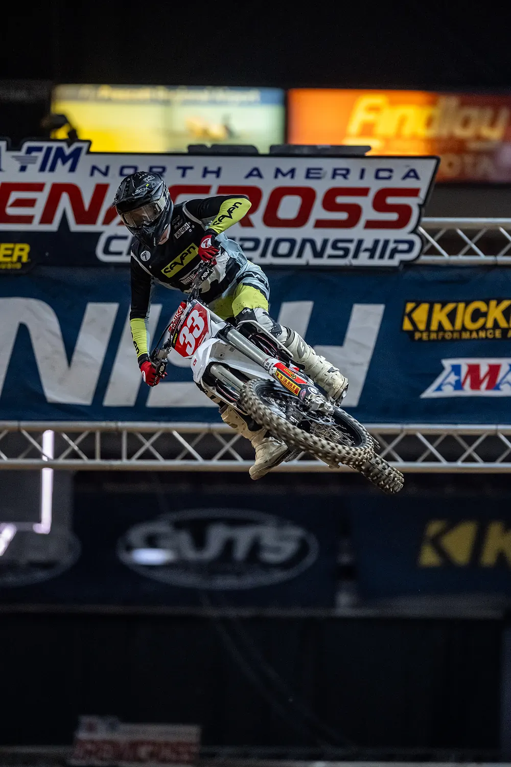 Dane Morales whips the #33 Husqvarna past the series banner